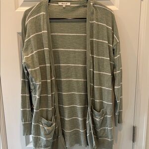 Madewell Green and White Striped Cardigan Sweater